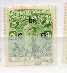India Cochin 1948-49 Early Issue used Shade of 4p. Optd NW-16217