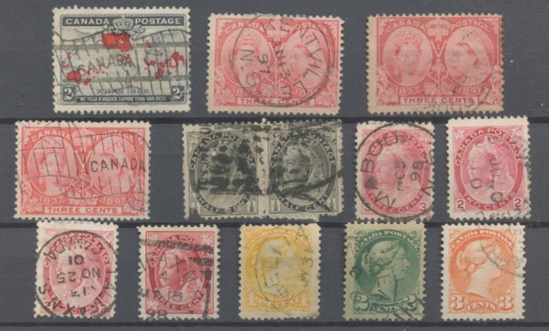 ?Small Queens, Jubilee, map, Leaf & Numeral lot, used Canada