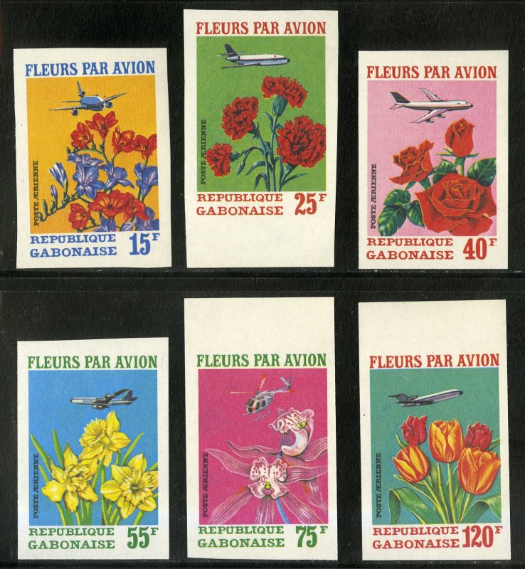 GABON C109-11 MNH IMPERF SCV $12.00 BIN $6.00 AIRPLANES, FLOWERS