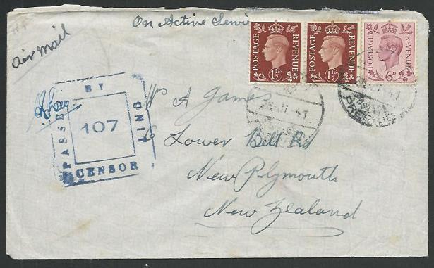 NEW ZEALAND FORCES IN EGYPT 1940 censor cover to NZ, GB Franking...........64637