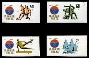 Hungary #1403-1405, B219 Cat$16, 1961 Steel Workers Sport Club, imperf. set o...