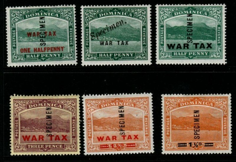 DOMINICA SG55/60s 1916-20 WAR TAX SPECIMEN SET MTD MINT 