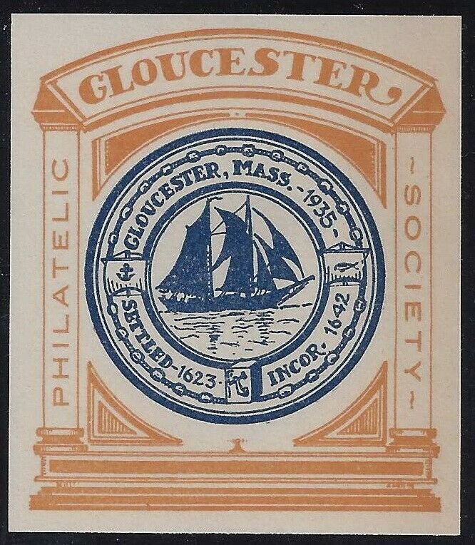 1935 Gloucester Philatelic Society Imperf Yellow/Blue Cinderella / Poster Stamp