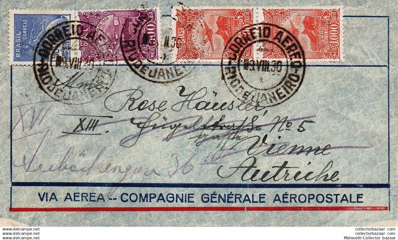1930 Brazil Cover airmail CGA sent to Vienne Austria from Rio de Janeiro plan...