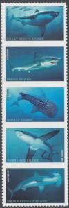 #5223-5227 (49c Forever) Sharks Vertical Strip of 5 2017 Mint NH