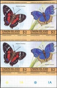 St. Vincent Grenadine 1985 194 - 201 VF NH Imperf Pairs in Blocks of 4, Butte...