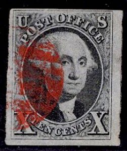 US Stamp #2 Washington 10c USED SCV $775. 4 Full Frame Lines!