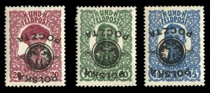 Poland #27a-29a Cat$180, 1918 Lublin Issue set of three inverted overprints, ...