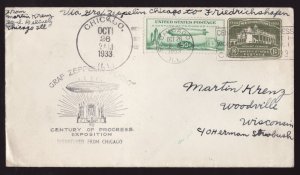 1933 GRAF ZEPPELIN Friedrichshafen - Chicago to Wisconsin - Century of Progress