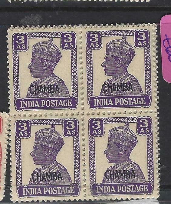  INDIA CHAMBA (P1808B)  KGVI  3A     SG 114A  BL OF 4        MNH