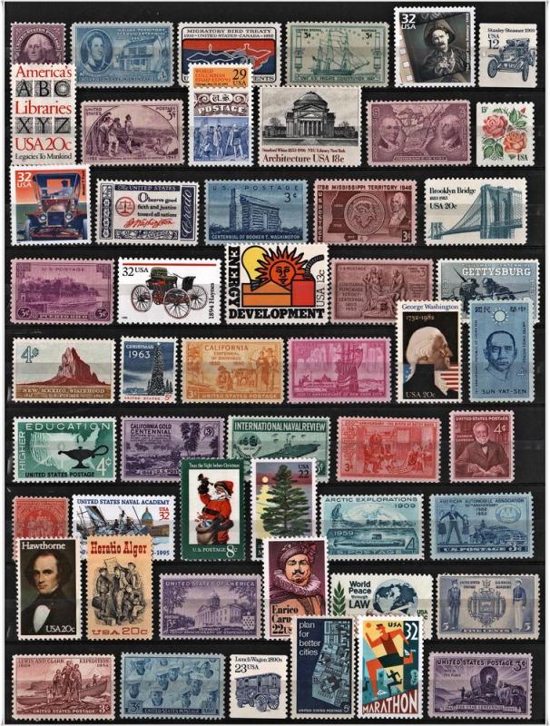 At Face: Overstock Lot of 51 Stamps Mint Never Hinged