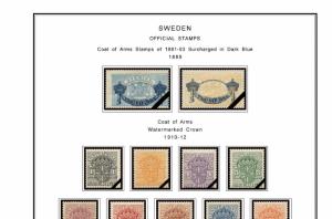 COLOR PRINTED SWEDEN [CLASS.] 1855-1946 STAMP ALBUM PAGES (31 illustrated pages)