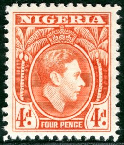 NIGERIA KGVI Stamp SG.54 4d Orange (1938) Mint VLMM Cat £55 {samwells}BLBLUE87