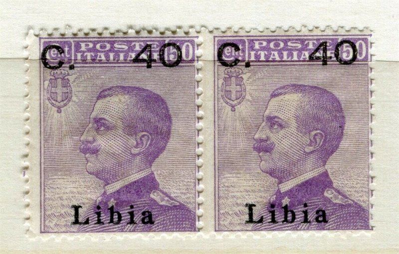 ITALY; LIBIA early 1900s Emmanuel surcharged issue used 40c. pair