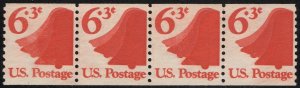 US 1974 Sc 1518  6.3c Liberty Bell Coil strip of 4, Mint NH VF