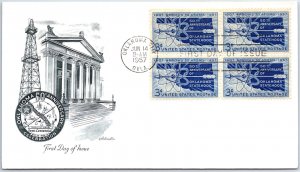 U.S. FIRST DAY COVER 50th ANNIVERSARY OF OKLAHOMA STATEHOOD BLOCK (4) 1957