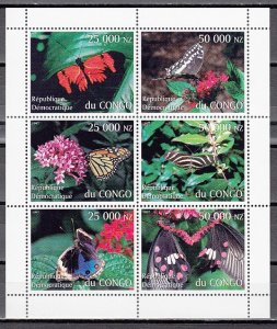 Congo Dem., 1997 Cinderella. Butterflies sheet of 6. ^