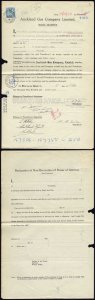 New Zealand 1950 Share Transfer with 7s blue revenue stamp affixed