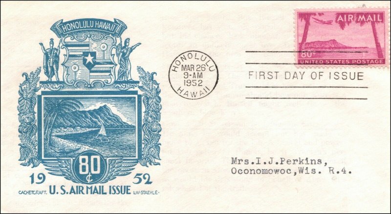 Scott C46 80 Cents Diamond Head Staehle FDC Typed Address Planty C46-4