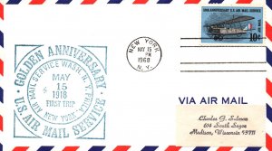 US Golden Anniversary First Trip of US Airmail Service 1968 Cover