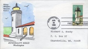 Set of 5 Clarence Reed Hand Painted FDCs for the 1990 Lighthouses Booklet Stamps