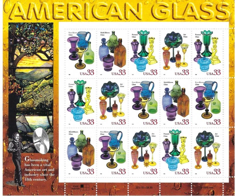 US #3325-28 AMERICAN GLASS