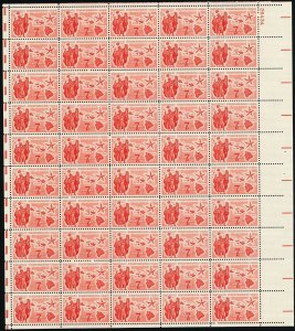 Hawaii Statehood Full Sheet of Fifty 7 Cent Airmail Postage Stamps Scott C55