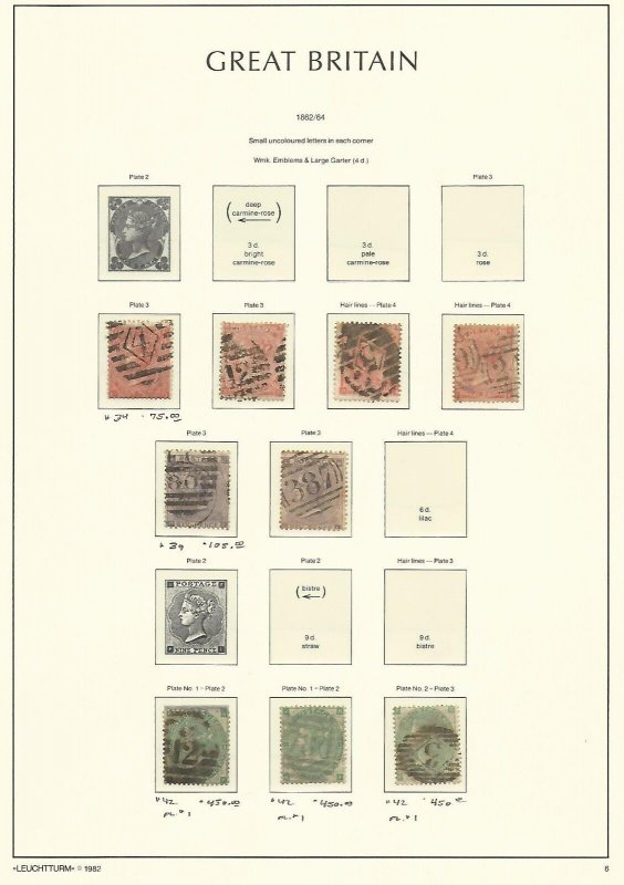 Great Britain Stamp Collection on Lighthouse Page 1862-64, #34, 39, 42 SCV $1860