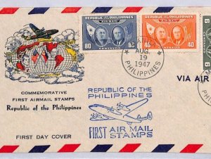 PHILIPPINES Air Mail Stamps 1947 ILLUSTRATED FDC First Day Cover {samwells}ZF296