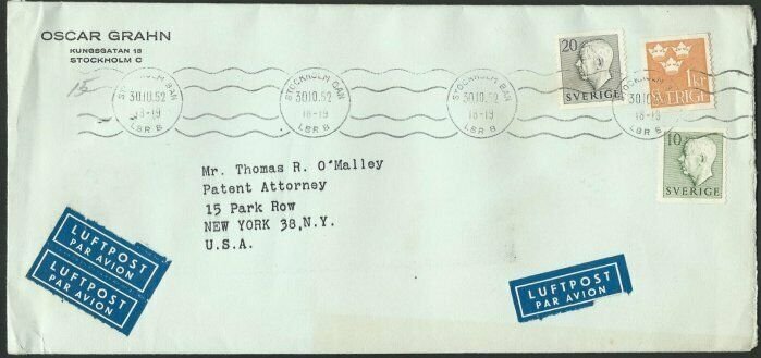 SWEDEN 1953 commercial airmail cover to USA................................60668