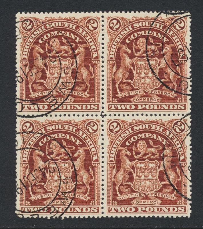 RHODESIA 1898 £2 BLOCK WITH RE-ENTRIES VF USED SG#91  (SEE BELOW)