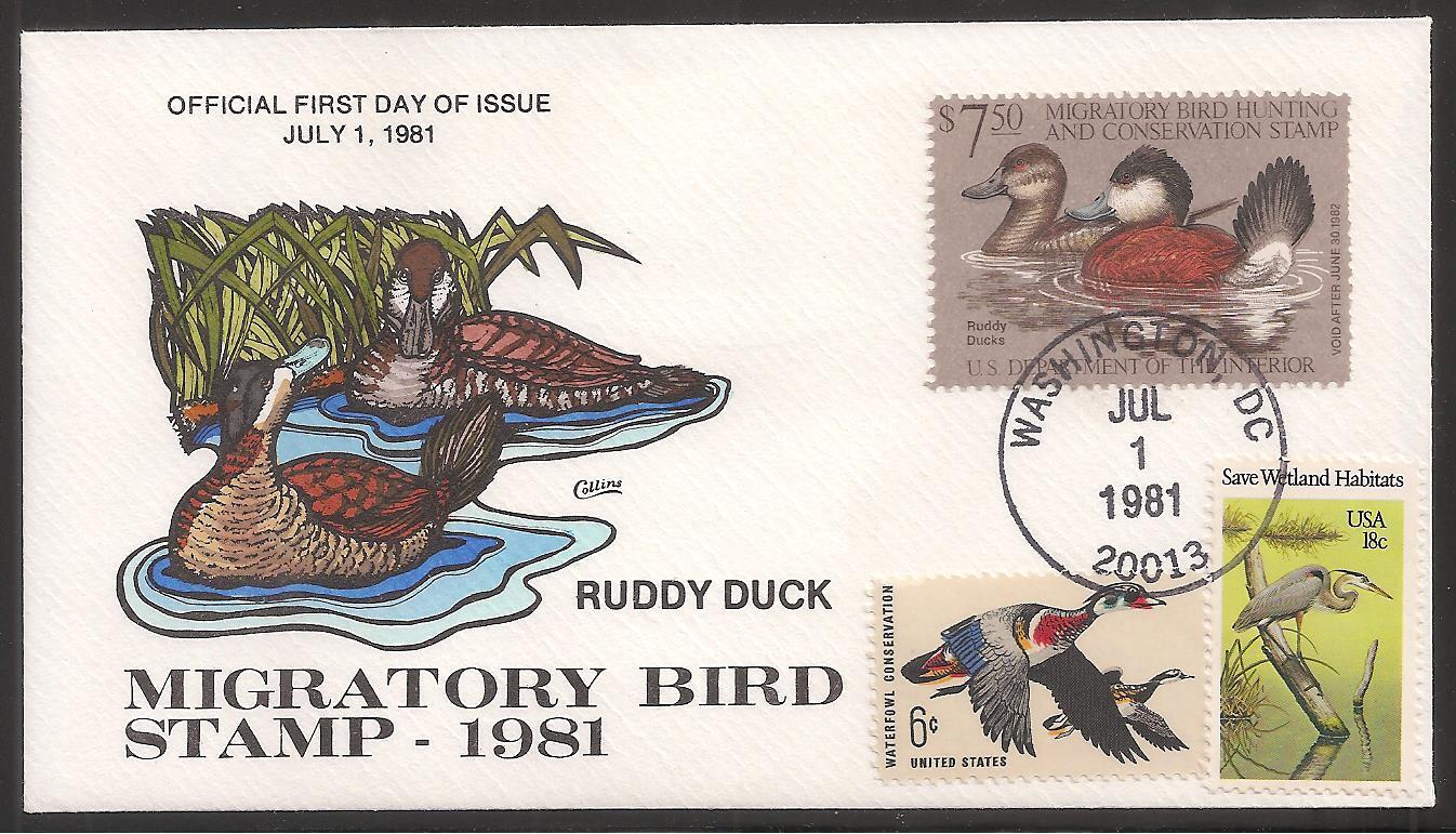 Fred Collins Hand Painted Combo FDC for the 1981 Federal Duck Stamp ...
