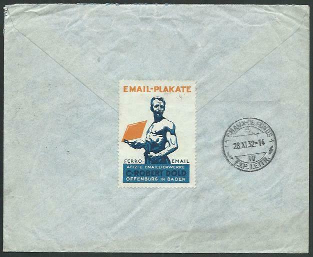 TUNISIA 1932 Registered cover ex SFAX with 'EMAIL-PLAKATE' cinderella......61941