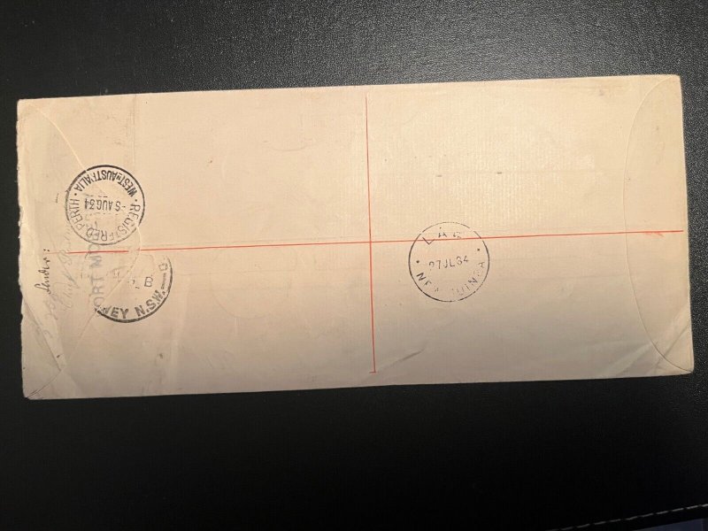 1934 Registered Papua New Guinea Airmail Cover Port Moresby to London England