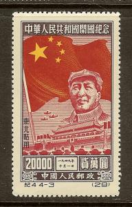 PR China - NE China, Scott #1L152; $20,000 Flag and Mao, REPRINT, Unused