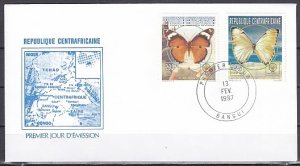 Central Africa, Scott cat. 1132,1136. Butterfly values. First day cover. ^
