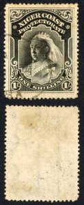 Niger Coast SG72a 1/- Black Perf 13.5-14 Wmk CA Cat 30 pounds