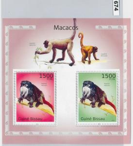 GUINEA BISSAU - ERROR, 2010 MISSPERF SHEET: MONKEYS, ANIMALS