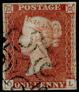 SG8, 1d red-brown PLATE 25, FINE USED. Cat £60. 4 MARGINS. BLACK MX. OL