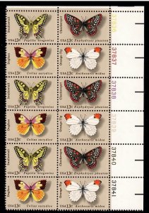 US # 1712 - 1715 , # 1715a , Butterflies , U/R Plate Blk of 12 - I Combine S/H