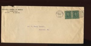 314 Schermack Type 3 PAIR on 1913 PHILATELIC JOURNAL OF AMERICA COVER (928J)