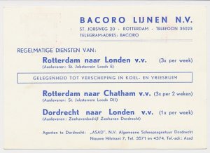 Meter card Netherlands 1961 Shipping Company Bacoro - Sailing list Rotterdam - G