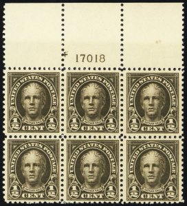 551, Mint VF NH 1/2¢ Top Plate Block - Stuart Katz