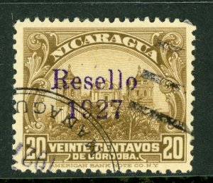 Nicaragua 1927 Cathedral Provisional 20¢ Bistre Brown w/Ditto Ink OP VFU V219 ⭐