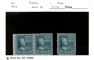 United States Postage Stamp, #826 Pair & Single Mint NH, 1938 Arthur (AD) 