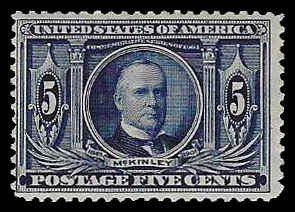 PCBstamps  US # 326 5c William McKinley, MH, (2)