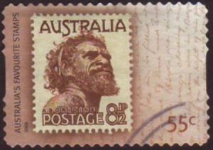 Australia 2009 Sc#3094, SG#3216 55c Repro of Aborigine USED.