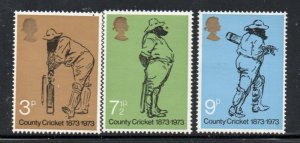 Great Britain  Sc  694-696 1973 Cricket  stamp set mint NH