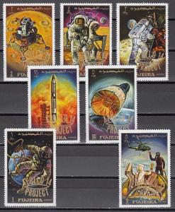 Fujeira, Mi cat. 463-469 A. Apollo 14 o/printed on Safe Landing issue. ^