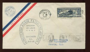 FEB 21 1928 CAM 2  LINDBERGH AIRMAIL COVER CHICAGO TO PEORIA ILLINOIS